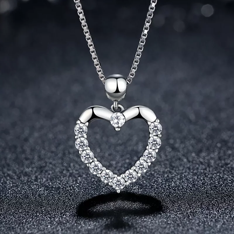 (imagen para) Collar de corazón brillante estilo Pandora de plata - SCN025 - Ver 3