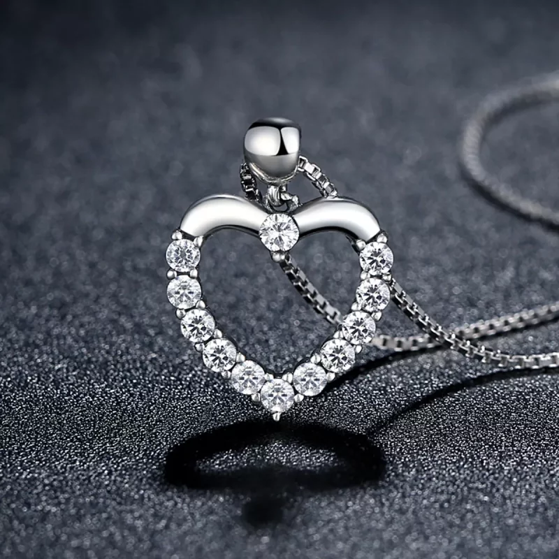 (imagen para) Collar de corazón brillante estilo Pandora de plata - SCN025 - Ver 4