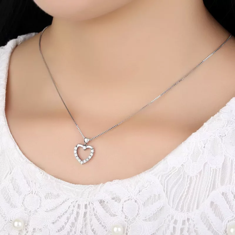 (imagen para) Collar de corazón brillante estilo Pandora de plata - SCN025 - Ver 7