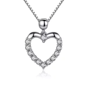 (imagen para) Collar de corazón brillante estilo Pandora de plata - SCN025