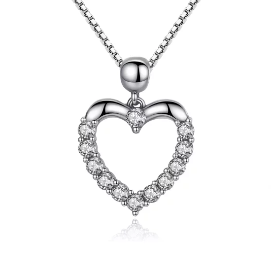 (imagen para) Collar de corazón brillante estilo Pandora de plata - SCN025