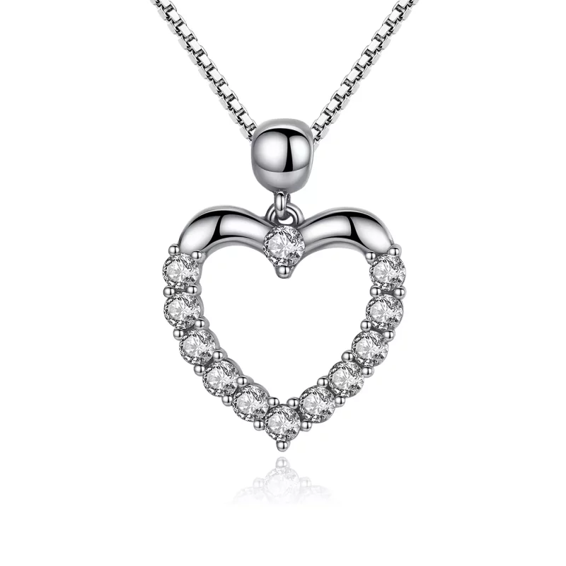 (imagen para) Collar de corazón brillante estilo Pandora de plata - SCN025