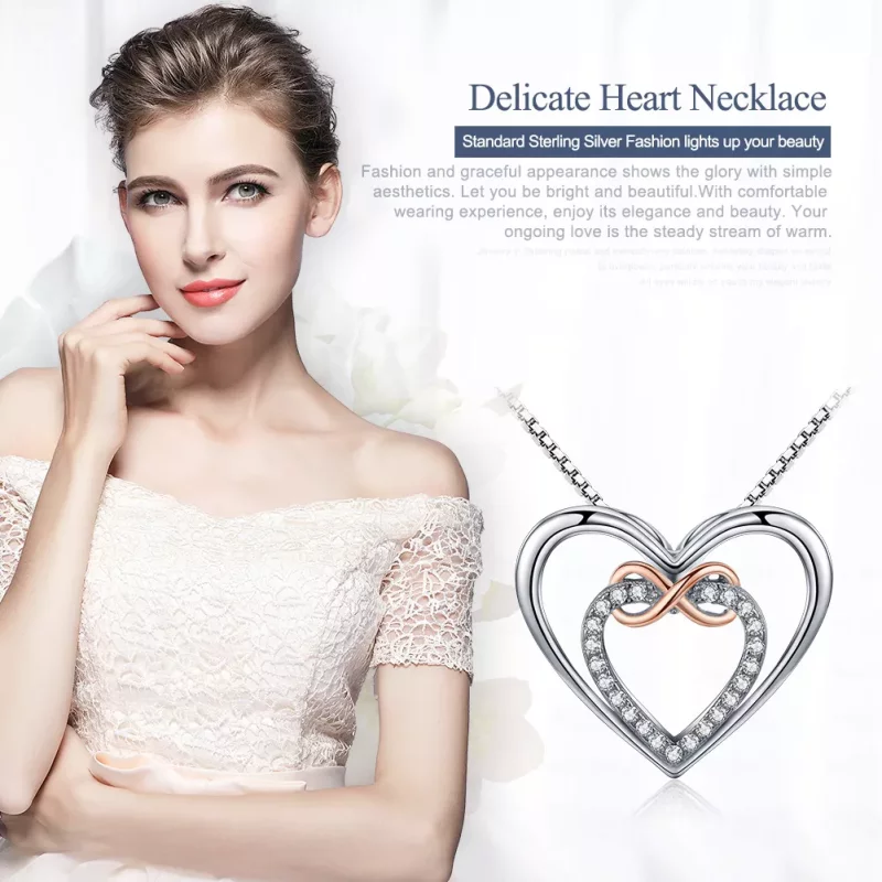 (imagen para) Collar de corazón exquisito estilo Pandora en plata - SCN121 - Ver 2