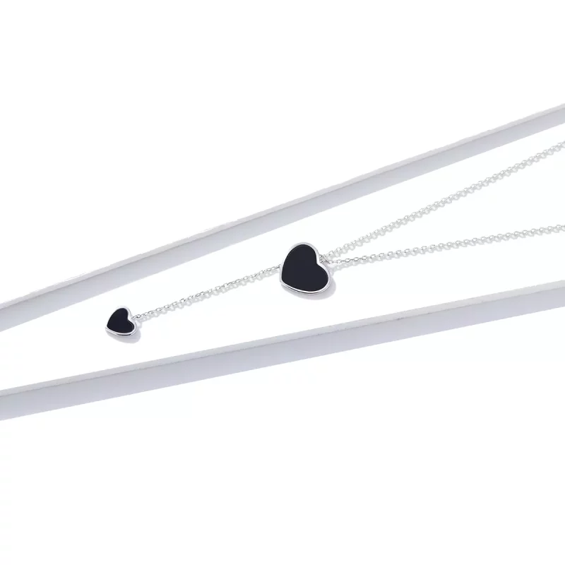 (imagen para) Collar de corazón negro estilo Pandora - BSN095 - Ver 3