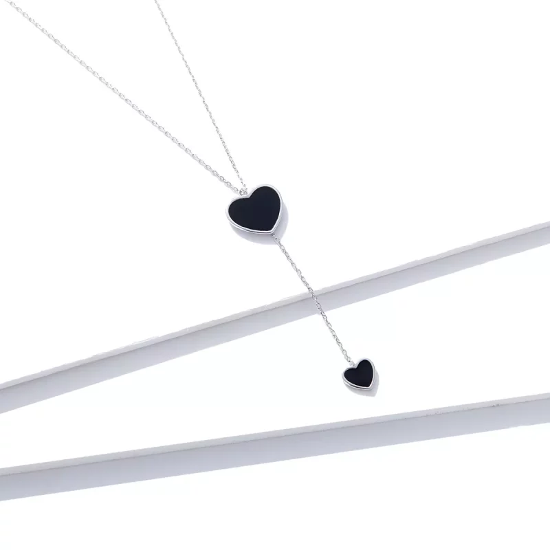 (imagen para) Collar de corazón negro estilo Pandora - BSN095 - Ver 4