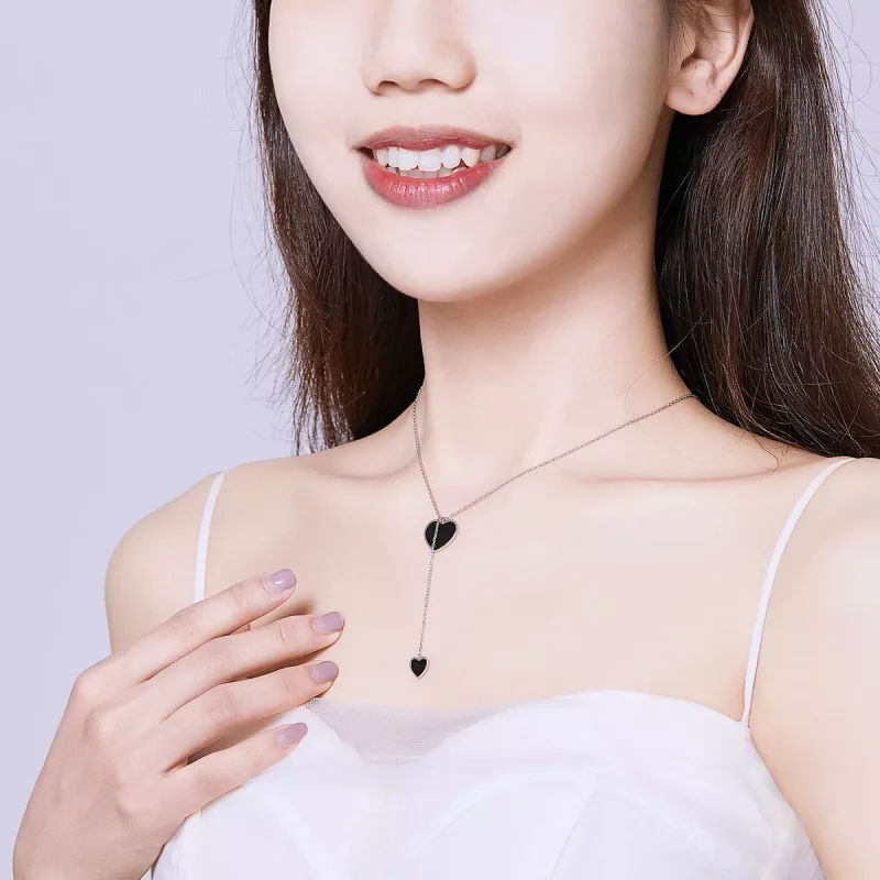 (imagen para) Collar de corazón negro estilo Pandora - BSN095 - Ver 6