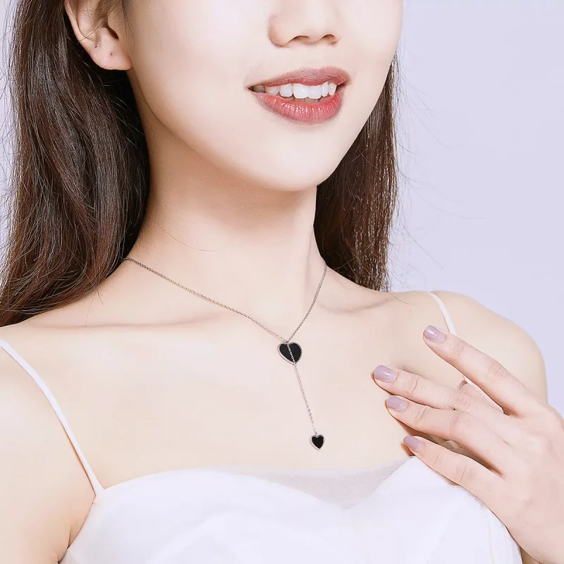 (imagen para) Collar de corazón negro estilo Pandora - BSN095 - Ver 8
