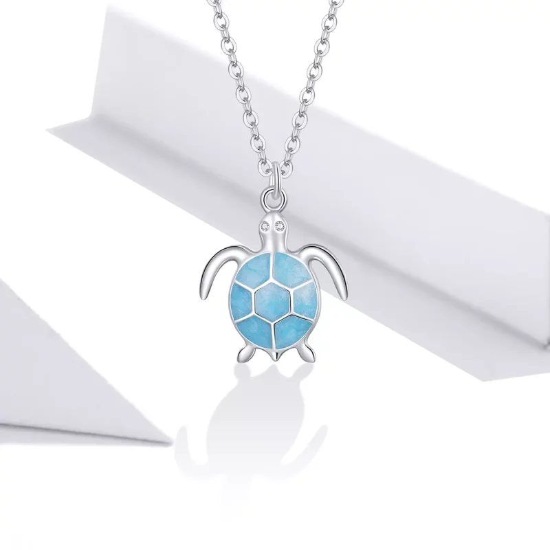(imagen para) Collar de estilo Pandora con tortuga azul - SCN446 - Ver 2