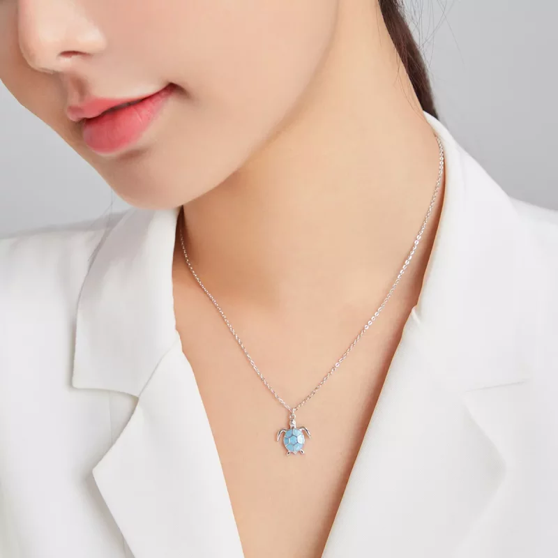 (imagen para) Collar de estilo Pandora con tortuga azul - SCN446 - Ver 7