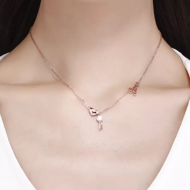 (imagen para) Collar de estilo Pandora en plata con llave de corazón - SCN292 - Ver 5