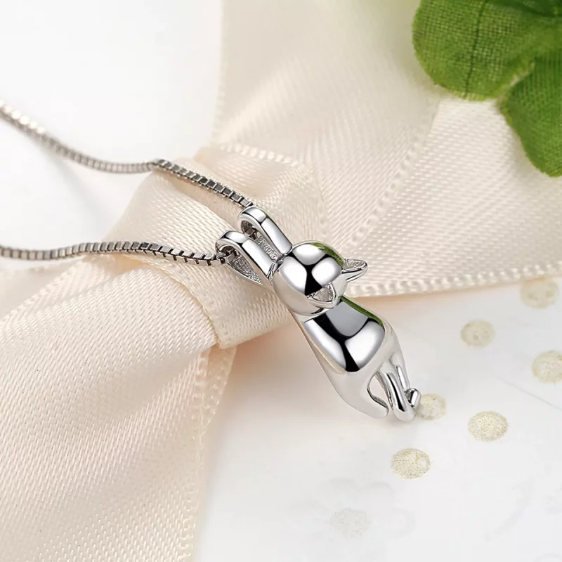 (imagen para) Collar de Gatito Estirándose de Estilo Pandora Plateado - SCN032 - Ver 2