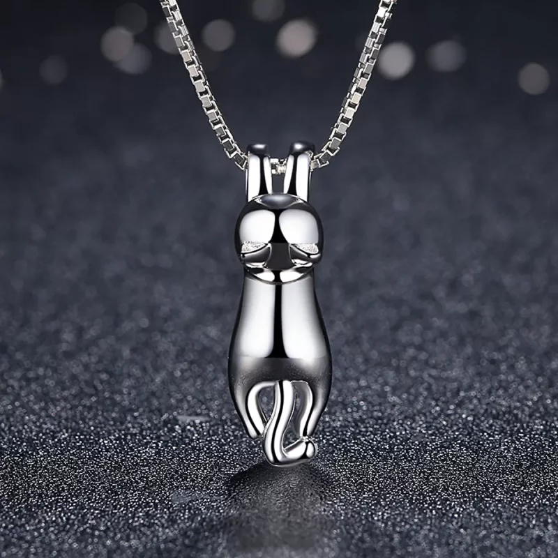 (imagen para) Collar de Gatito Estirándose de Estilo Pandora Plateado - SCN032 - Ver 4
