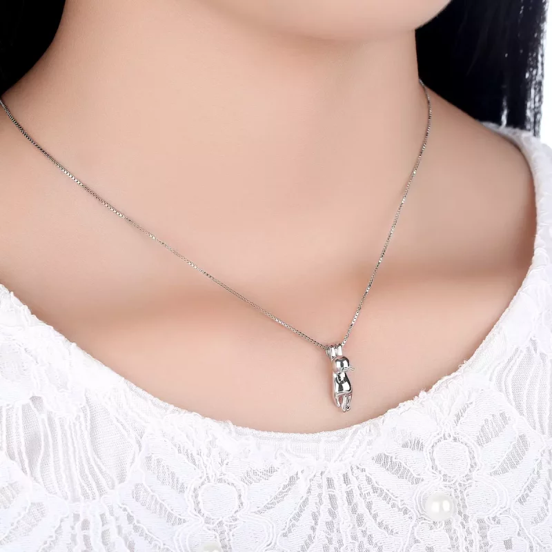 (imagen para) Collar de Gatito Estirándose de Estilo Pandora Plateado - SCN032 - Ver 5