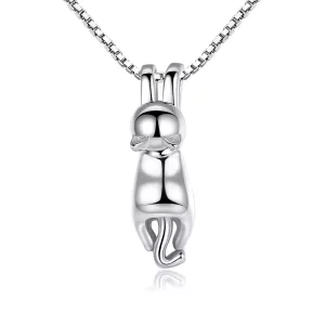 (imagen para) Collar de Gatito Estirándose de Estilo Pandora Plateado - SCN032