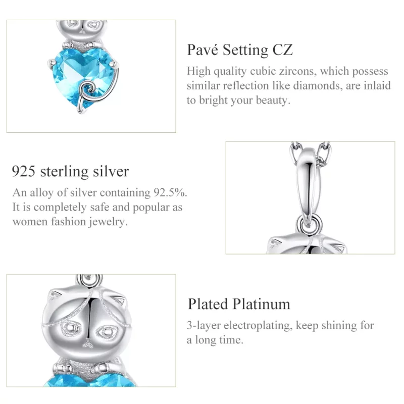 (imagen para) Collar de Gato Azul de Estilo Pandora en Plata - SCN331 - Ver 3