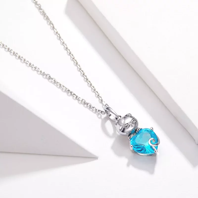 (imagen para) Collar de Gato Azul de Estilo Pandora en Plata - SCN331 - Ver 2