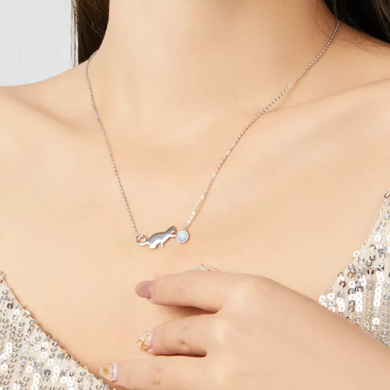 (imagen para) Collar de Gato con Ópalo al estilo Pandora - SCN395 - Ver 6