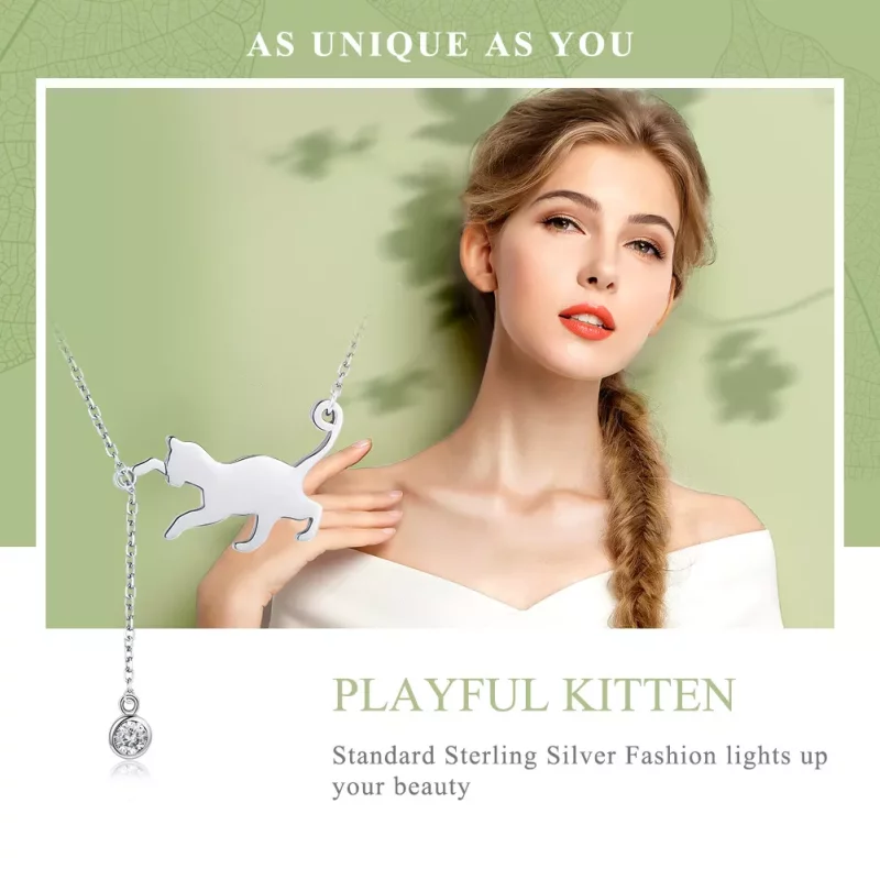 (imagen para) Collar de Gato Travieso de Plata Estilo Pandora - SCN232 - Ver 2