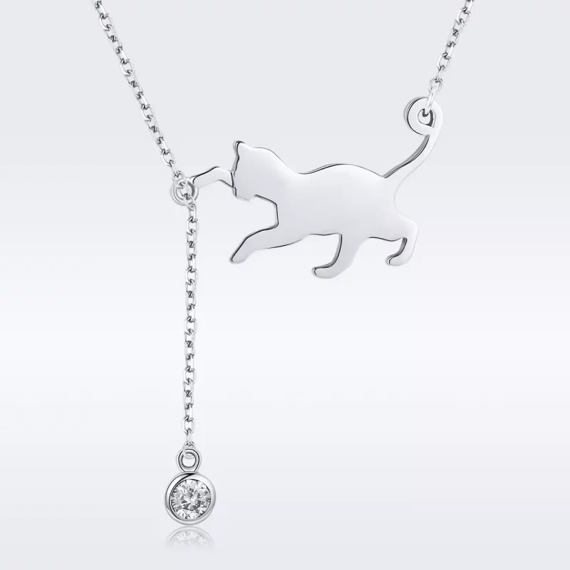 (imagen para) Collar de Gato Travieso de Plata Estilo Pandora - SCN232 - Ver 3