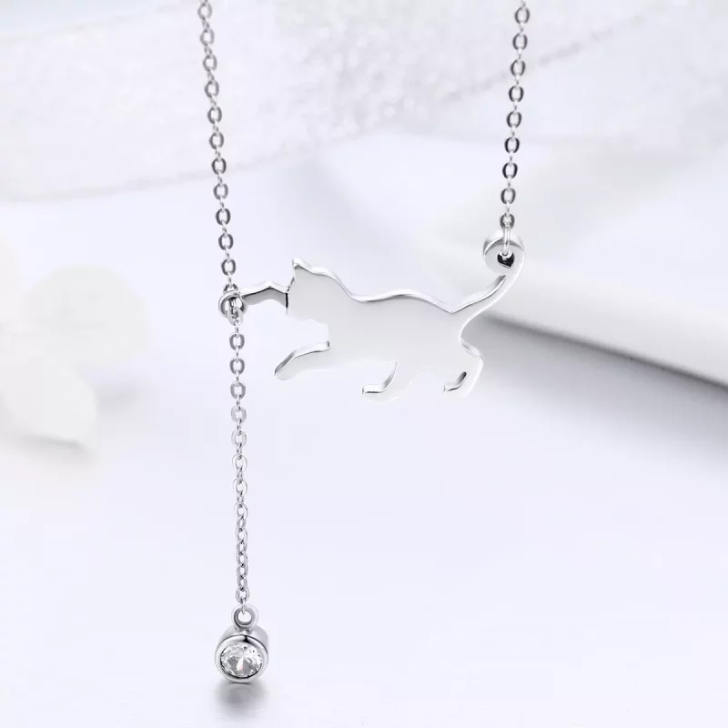 (imagen para) Collar de Gato Travieso de Plata Estilo Pandora - SCN232 - Ver 4