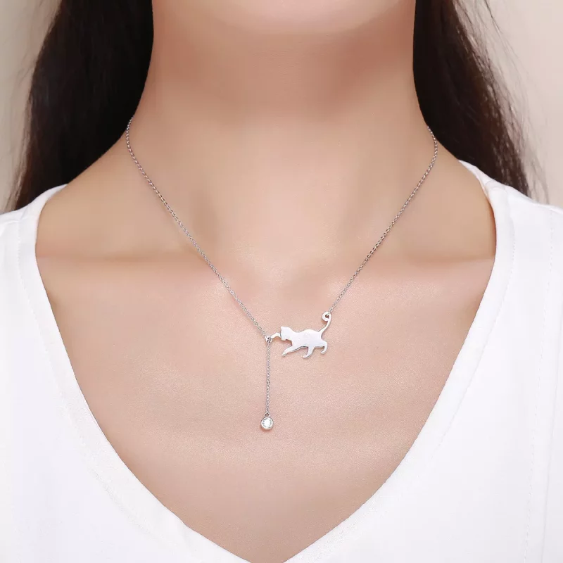(imagen para) Collar de Gato Travieso de Plata Estilo Pandora - SCN232 - Ver 5