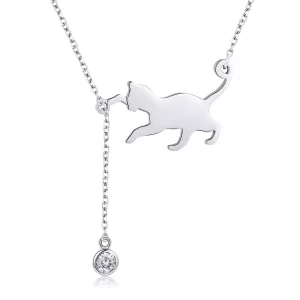 (imagen para) Collar de Gato Travieso de Plata Estilo Pandora - SCN232