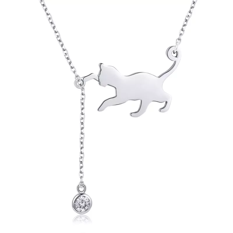 (imagen para) Collar de Gato Travieso de Plata Estilo Pandora - SCN232