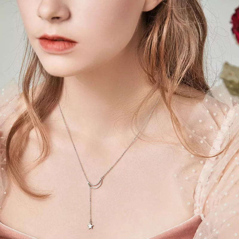 (imagen para) Collar de hada estilo Pandora en plata con estrella y luna - SCN108 - Ver 2