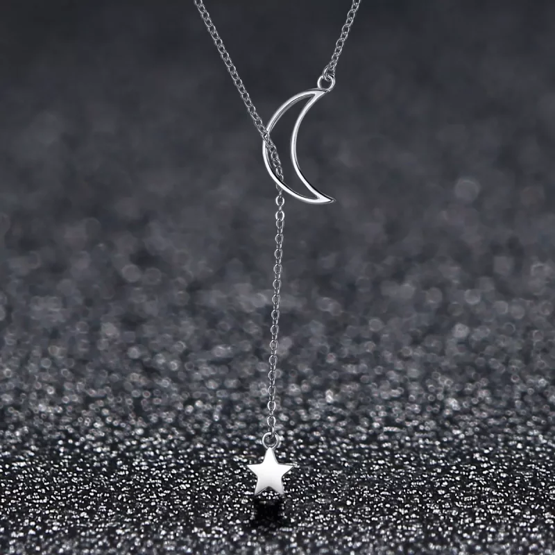 (imagen para) Collar de hada estilo Pandora en plata con estrella y luna - SCN108 - Ver 3
