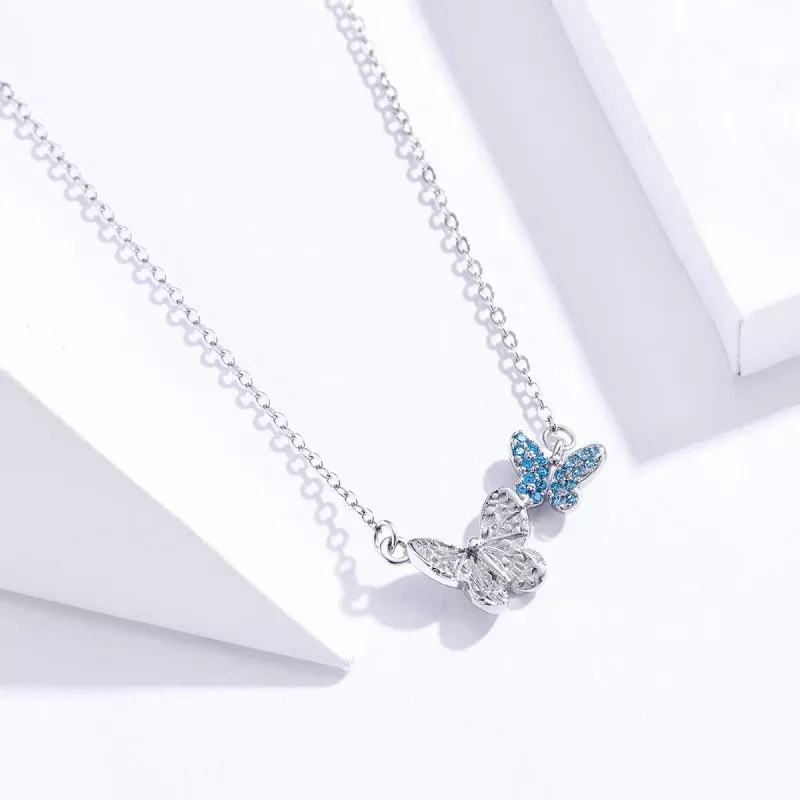 (imagen para) Collar de Mariposa de Plata al Estilo Pandora - SCN384 - Ver 2