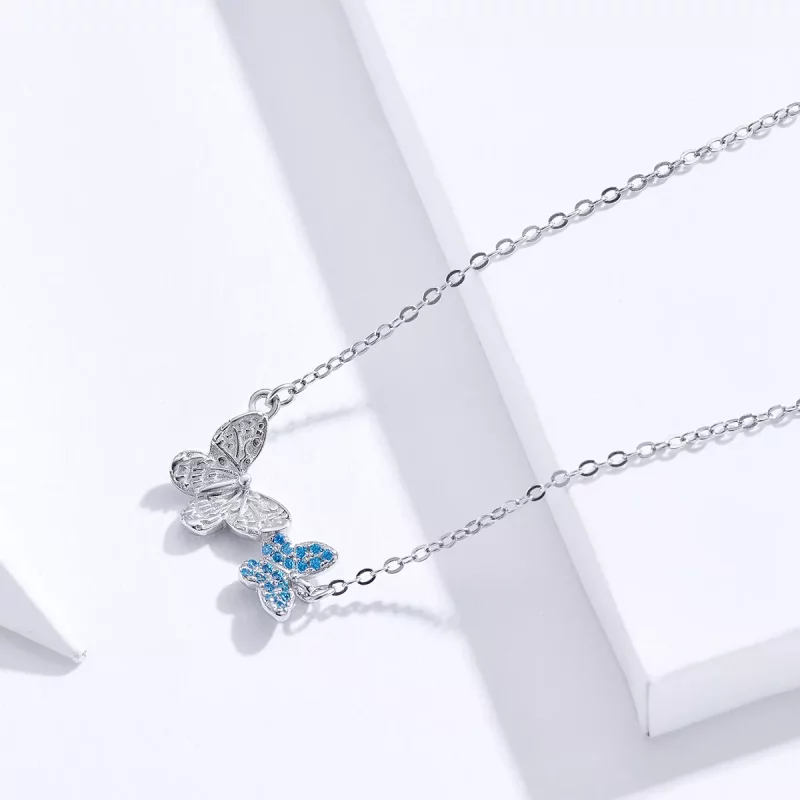 (imagen para) Collar de Mariposa de Plata al Estilo Pandora - SCN384 - Ver 3