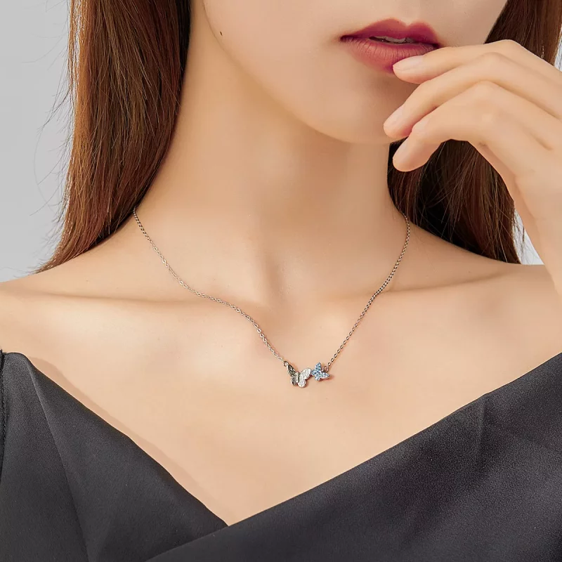 (imagen para) Collar de Mariposa de Plata al Estilo Pandora - SCN384 - Ver 6