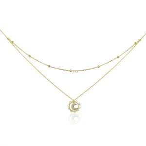 (imagen para) Collar de plata al estilo Pandora con diseño de sol y luna - SCN305