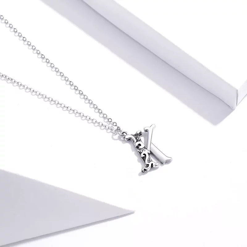 (imagen para) Collar de Plata al Estilo Pandora con Letra K de la Suerte - SCN403 - Ver 2