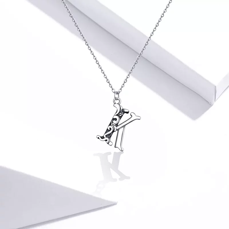 (imagen para) Collar de Plata al Estilo Pandora con Letra K de la Suerte - SCN403 - Ver 5