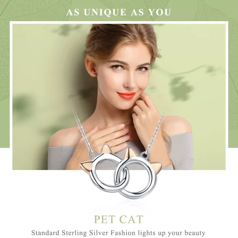 (imagen para) Collar de plata con colgante de gato estilo Pandora - SCN252 - Ver 2