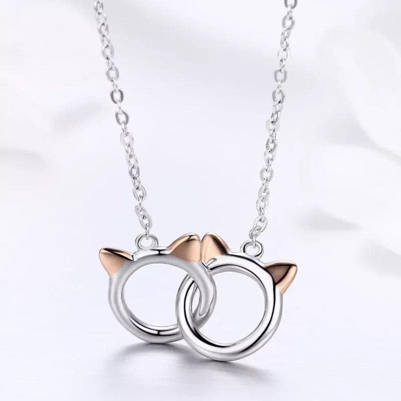 (imagen para) Collar de plata con colgante de gato estilo Pandora - SCN252 - Ver 4