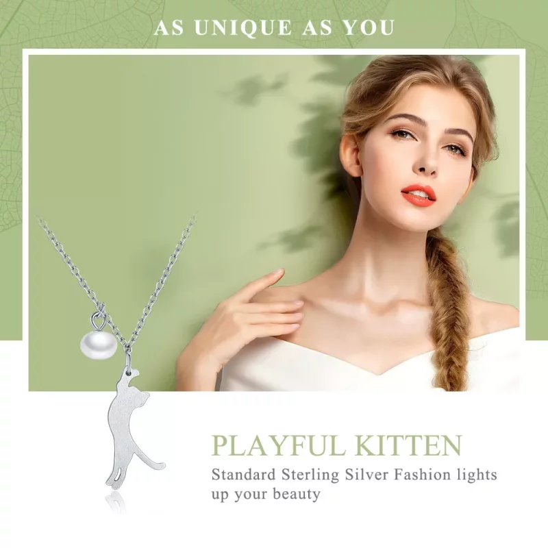 (imagen para) Collar de Plata estilo Pandora con Colgante de Gatito Juguetón - SCN175 - Ver 2