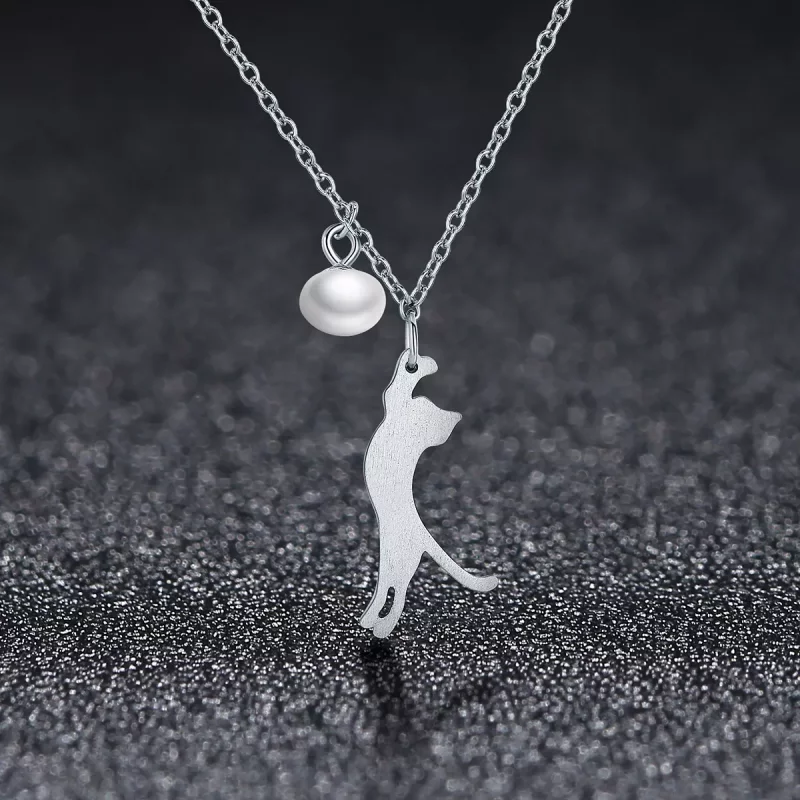 (imagen para) Collar de Plata estilo Pandora con Colgante de Gatito Juguetón - SCN175 - Ver 3