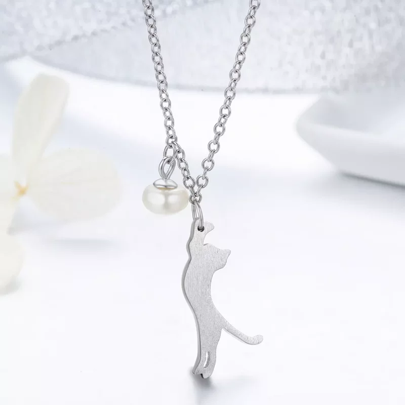 (imagen para) Collar de Plata estilo Pandora con Colgante de Gatito Juguetón - SCN175 - Ver 4