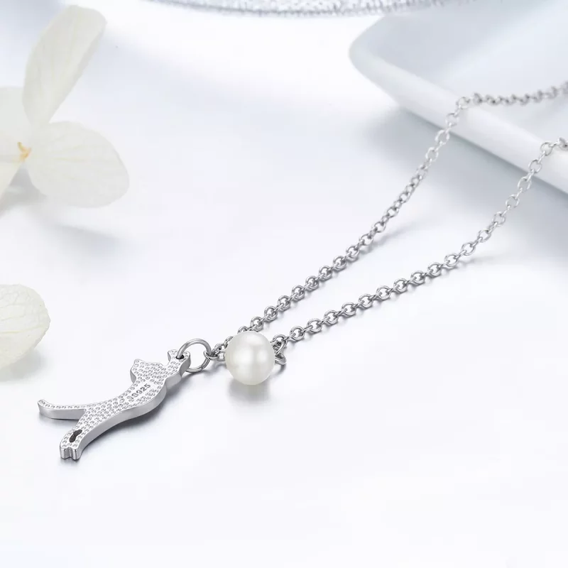 (imagen para) Collar de Plata estilo Pandora con Colgante de Gatito Juguetón - SCN175 - Ver 6