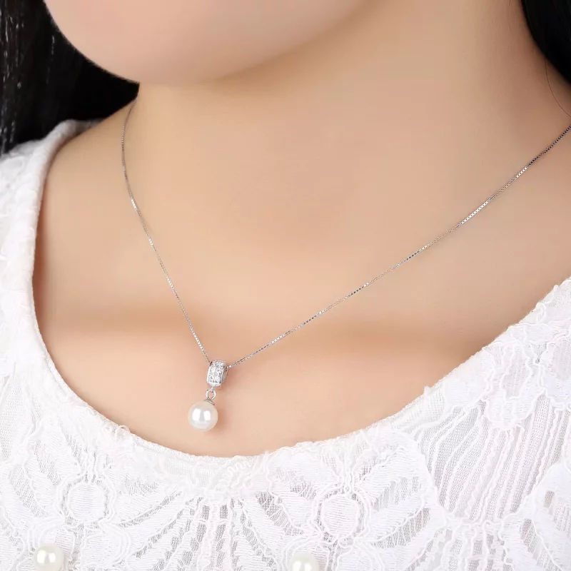 (imagen para) Collar de plata estilo Pandora con perla - SCN030 - Ver 2