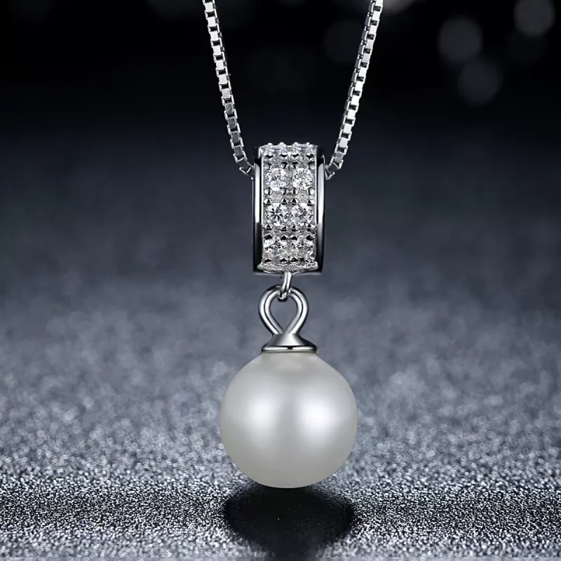 (imagen para) Collar de plata estilo Pandora con perla - SCN030 - Ver 3