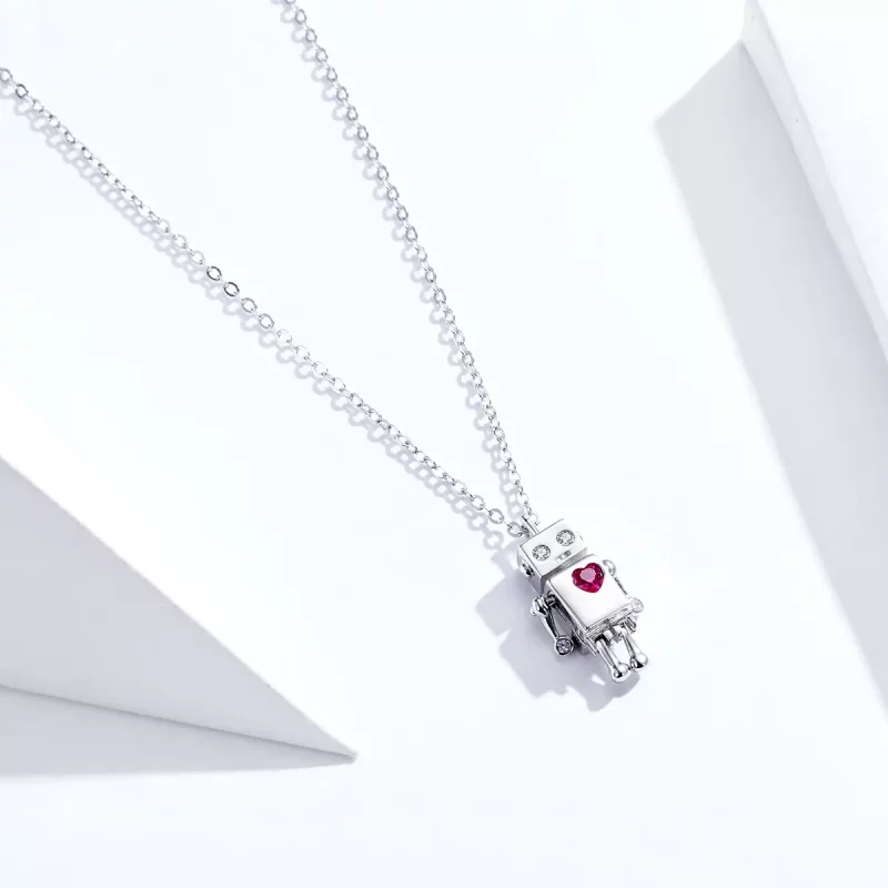 (imagen para) Collar de Plata Estilo Pandora con Robot de Amor - SCN388 - Ver 4