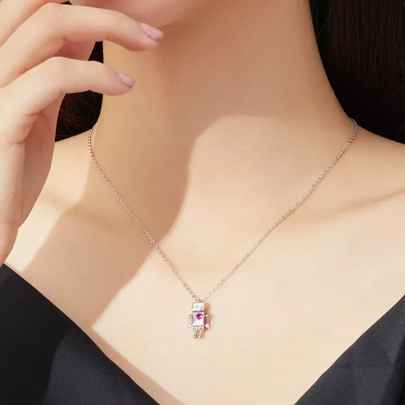 (imagen para) Collar de Plata Estilo Pandora con Robot de Amor - SCN388 - Ver 5