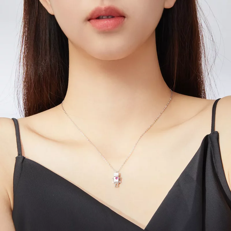 (imagen para) Collar de Plata Estilo Pandora con Robot de Amor - SCN388 - Ver 7
