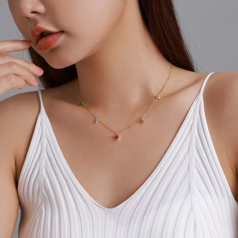 (imagen para) Collar de Zirconia Multicolor al estilo Pandora - BSN234 - Ver 7