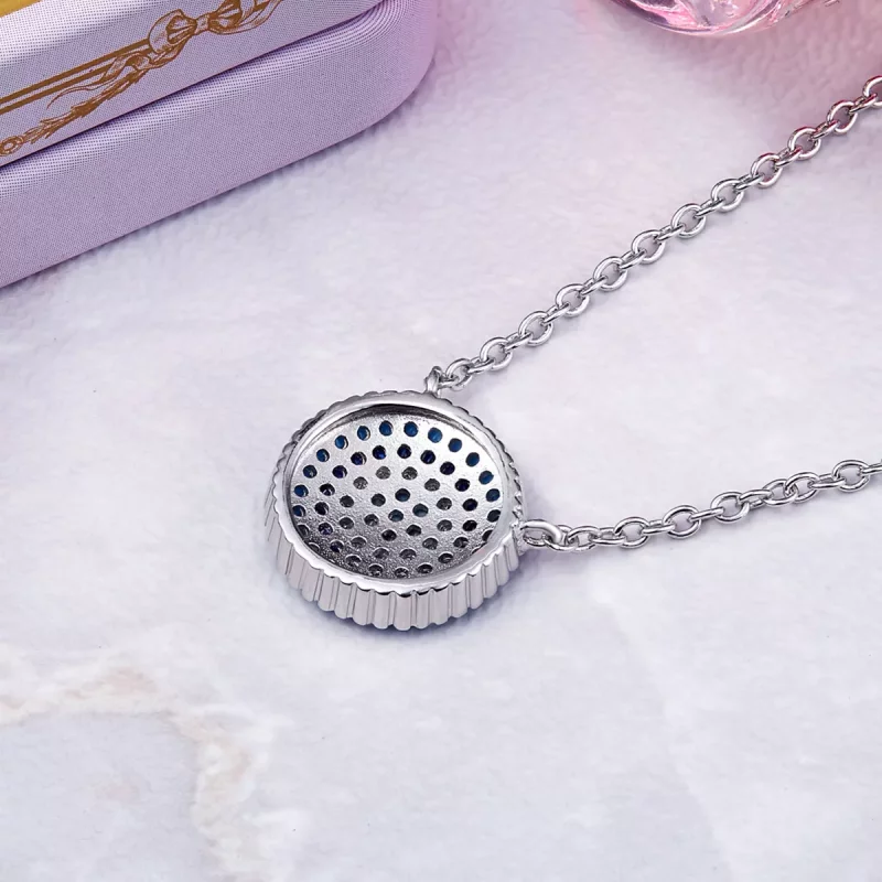 (imagen para) Collar en estilo Pandora plateado con círculo azul - SCN099 - Ver 2