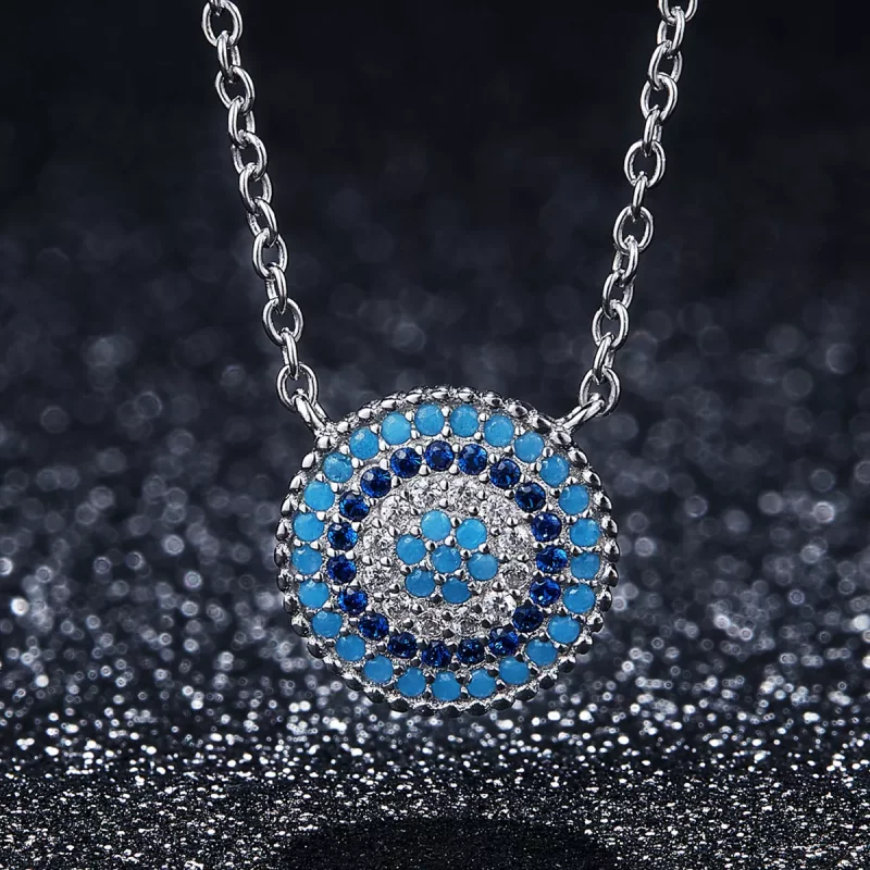 (imagen para) Collar en estilo Pandora plateado con círculo azul - SCN099 - Ver 3
