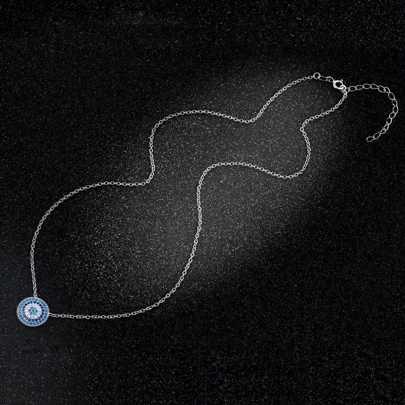 (imagen para) Collar en estilo Pandora plateado con círculo azul - SCN099 - Ver 4